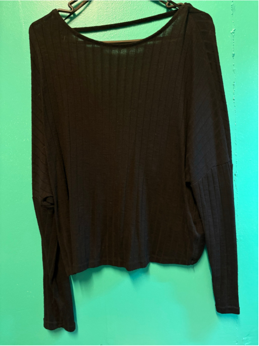 Women's Forever 21 Long Sleeve Ribbed Twist Back Top Black Size L